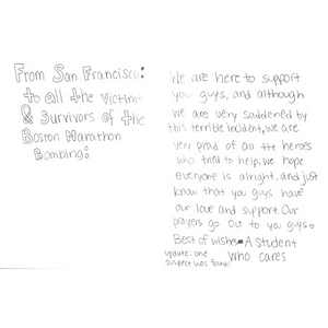 Condolence card from a student at A.P Giannini Middle School