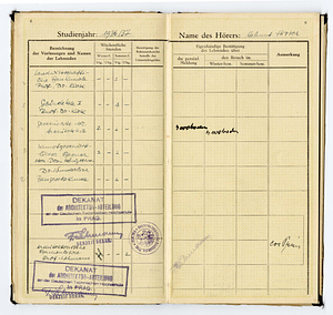 Meldungsbuch des ordentlichen Hörers der Deutschen Technischen Hochschule in Prag: