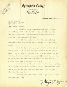 Letter to Dr. Laurence L. Doggett from Sigma Delta Alpha (January 24, 1917)