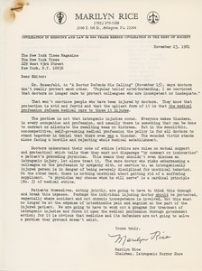 Letter from Marilyn Rice to New York Times