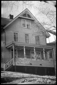 Home in Highland Falls, N.Y., with hand painted sign reading 'Free at last,' welcoming home the hostages from Iran