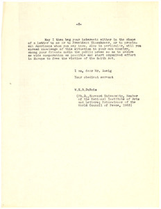 Letter from W. E. B. Du Bois to Arnold Zweig