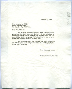 Letter from Secretary to W. E. B. Du Bois to Leonora L. Miller