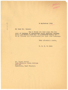 Letter from W. E. B. Du Bois to West Virginia State College