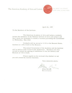 Circular letter from American Academy of Arts and Letters to W. E. B. Du Bois