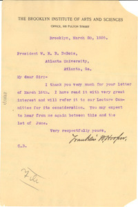 Letter from Brooklyn Institute of Arts and Sciences to W. E. B. Du Bois