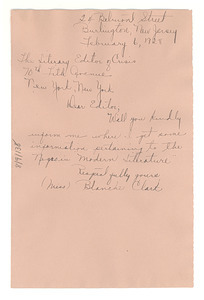 Letter from Blanche Clark to the literary editor of The Crisis