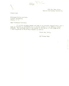 Letter from Thomas Mann to Philip Morrison