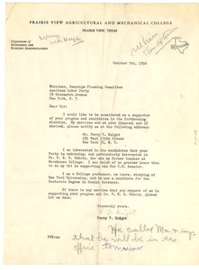 Letter from Perry V. Knight to American Labor Party