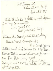 Letter from Ellen Thompson to W. E. B. Du Bois Testimonial Dinner Committee