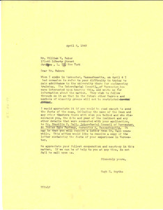 Letter from Hugh H. Smythe to William W. Baker