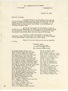 Circular letter from Kenneth Ripley Forbes