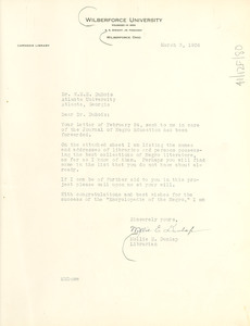 Letter from Wilberforce University to W. E. B. Du Bois