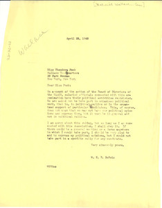 Letter from W. E. B. Du Bois to National Wallace for President Committee