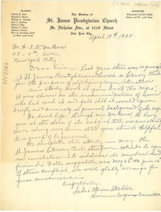 Letter from St. James Presbyterian Church to W. E. B. Du Bois