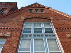 Young Men's Library Association: detail of front exterior