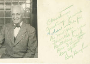 Note card and photograph of Raymond Kaighn