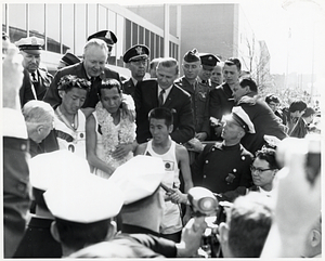 Mayor John F. Collins and Massachusetts Governor John A. Volpe with several unidentified men