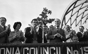 Mayor Kevin White at dedication of Christopher Columbus Park