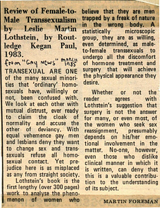 Review of Female-to-Male Transsexualism by Leslie Martin Lothstein