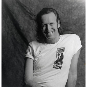Abe Rybeck wearing an "Adult Children of Heterosexuals" t-shirt