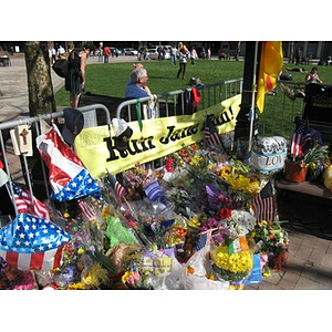 "Run Jane Run!" banner at Copley Square Boston Marathon memorial