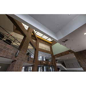 Harriet Tubman House atrium white ceiling from ground floor facing Columbus Avenue, left