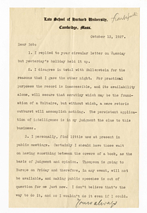 Letter from Felix Frankfurter to Robert Morss Lovett, October 13, 1927