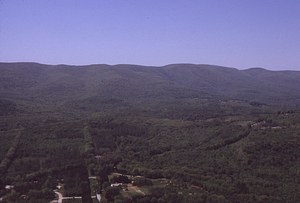 Aerial oblique view Bulkley Street to the Taconic Ridge on 28 May 1972 in the Hopkins Forest.
