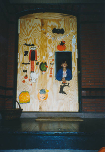 Halloween 1997--38 Rangeley Road--with Stephen at the 'service window'