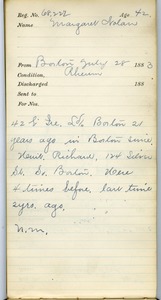 Tewksbury Almshouse Intake Record: Nolan, Margaret