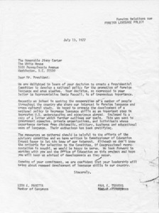 Letter to Jimmy Carter, from Paul E. Tsongas