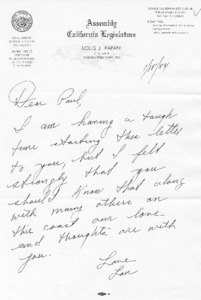 Letter from Louis J. Papan to Paul Tsongas