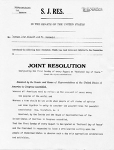 Draft of legislation for Designating the first Sunday of every August as "National Day of Peace"