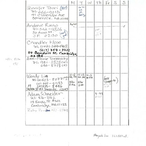 Chinese Progressive Association volunteer schedules for the tutoring program and English as a second language classes