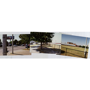 Sidewalk and a fenced-in field on Melnea Cass Boulevard