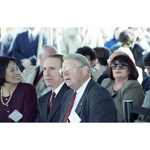 Robert Shillman and Neal Finnegan sit in the audience at the dedication of Shillman Hall