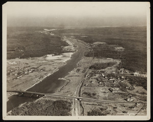 An aerial view of the Cape Cod Canal and its surrounding landscape
