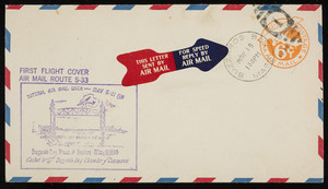 First Flight Cover, Air Mail Route S-33, Buzzards Bay to Boston, Mass., May 19, 1938.