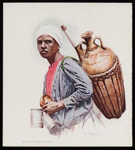 Trade card for Nestor Cigarettes, man with water container, Nestor Gianaclis Company, Cairo, Boston, London, 1899