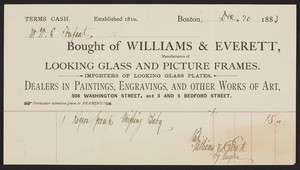 Billhead for Williams & Everett, looking glass and picture frames, 508 Washington Street, 3 and 5 Bedford Street, Boston, Mass., dated December 20, 1883