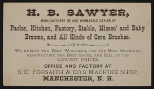 Trade card for H.B. Sawyer, brooms and brushes, Manchester, New Hampshire, undated