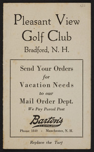 Golf card for the Pleasant View Golf Club, Bradford, New Hampshire, undated