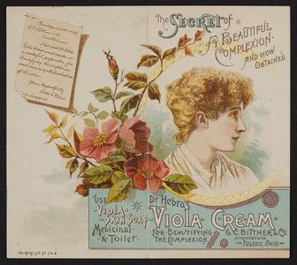 Trade card for Dr. Hebra's Viola Cream, G.C. Bittner & Co., Toledo, Ohio, October 14, 1887