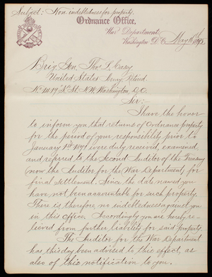 D. W. Flagler to Thomas Lincoln Casey, May 16, 1895