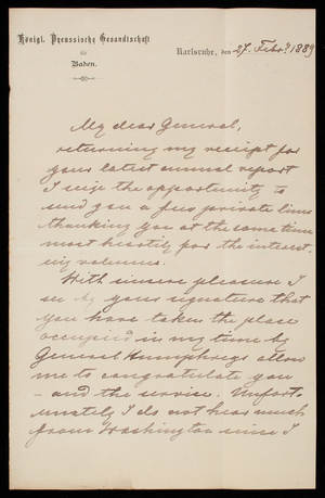 Baron von Eisendecker to Thomas Lincoln Casey, February 27, 1889