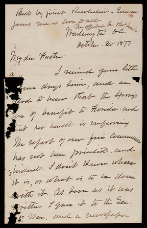 Thomas Lincoln Casey to General Silas Casey, October 30, 1877