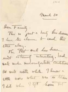Letter from Eleanor "Nora" Saltonstall to her family, 30 March 1918