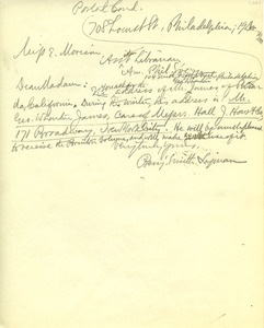 Letter from Benjamin Smith Lyman to Miss E. Morison