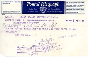 Telegram from Samuel B. Eubanks to Charles L. Whipple